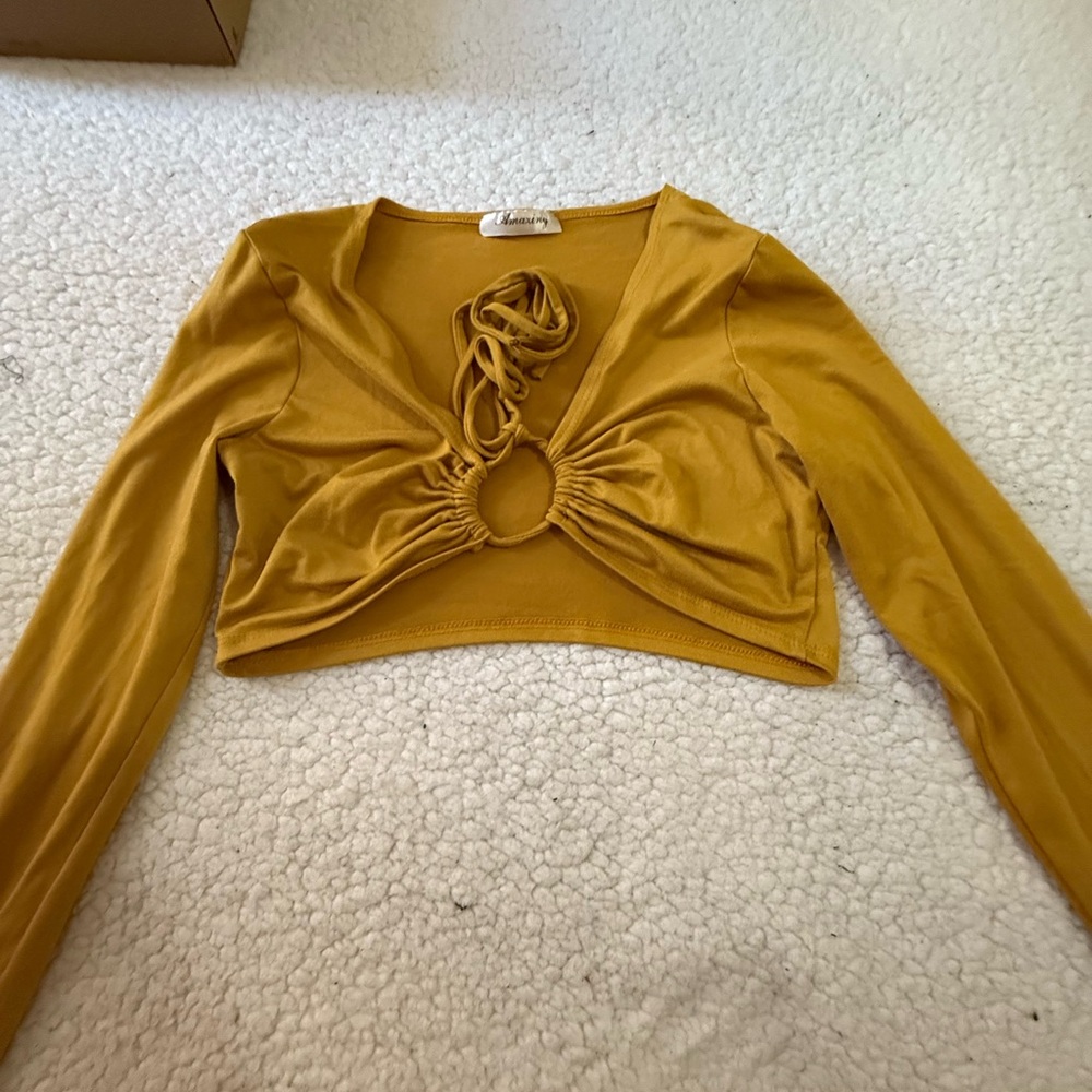 Mustard Long Sleeve Crop Top